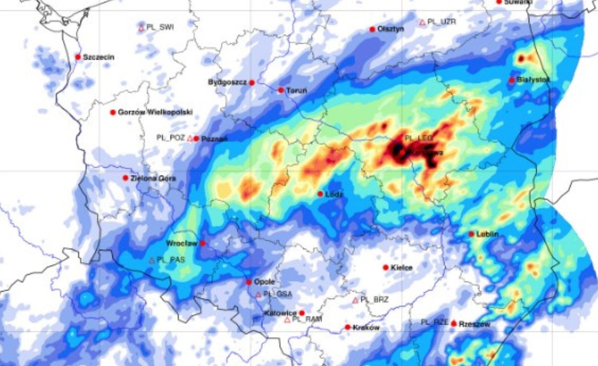 Opad całkowity w Polsce. Suma z 24 godzin
