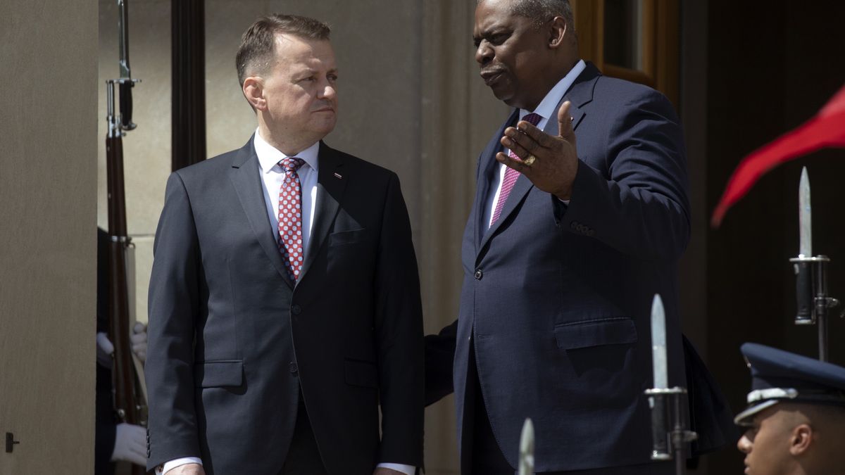 Mariusz Błaszczak i Lloyd Austin podczas spotkania w Pentagonie