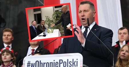 Zakłócił spotkanie z Czarnkiem. Wręczył mu kalafiora