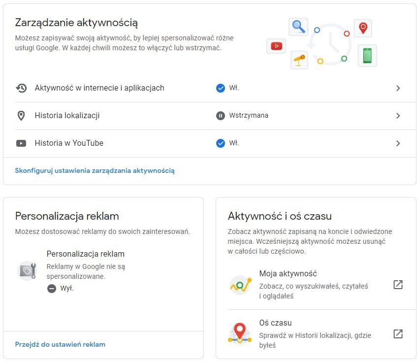 Zarządzanie aktywnością Google