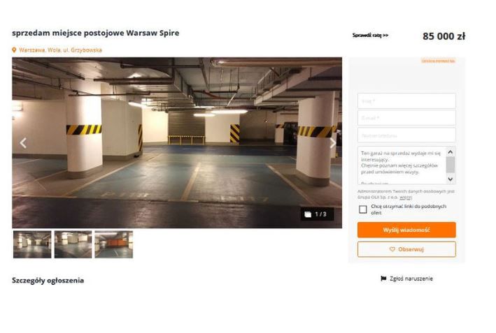 Oferta sprzedaży miejsca postojowego w stolicy