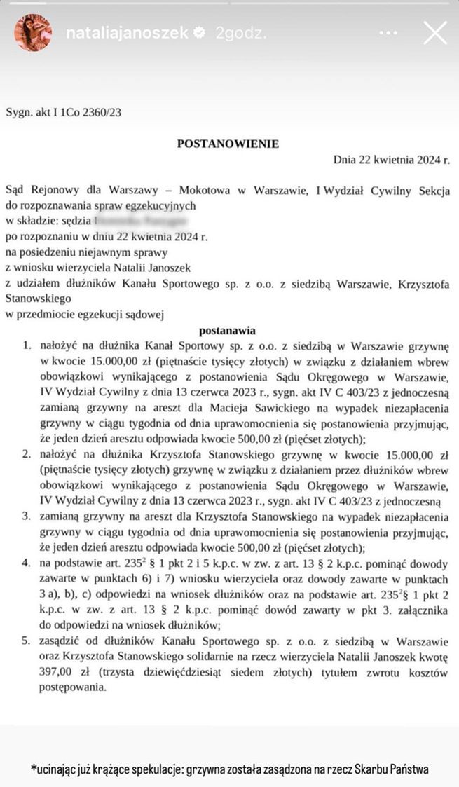 Skrin z profilu Natalii Janoszek, Instagram