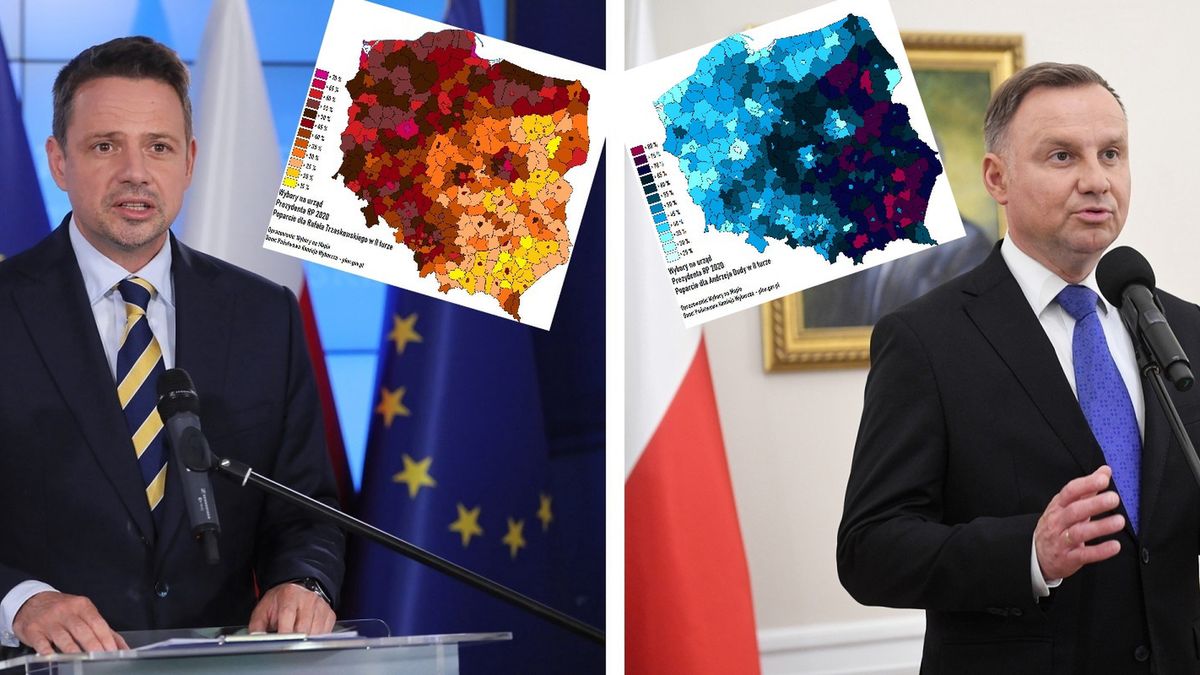 Wybory 2020. Powiatowe mapy Polski pokazują rozbicie na pół narodu.