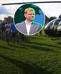 Wyborczy piknik mundurowy z wiceministrem. W tle kolejny helikopter