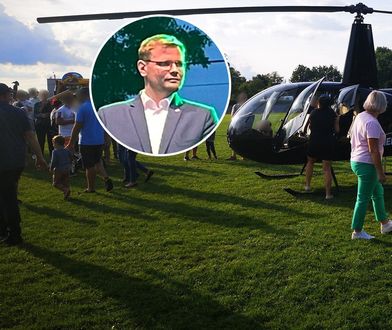 Wyborczy piknik mundurowy z wiceministrem. W tle kolejny helikopter