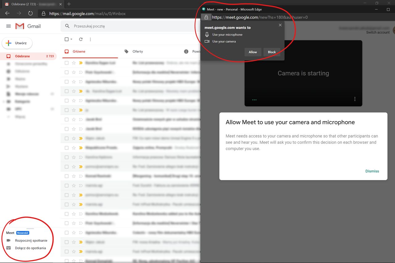 Tutaj znajduje się nowa opcja darmowej wideokonferencji Google Meet, fot. Jakub Krawczyński