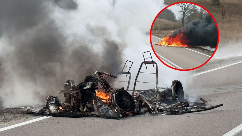 Pojazd stanął w płomieniach. Fot. Policja