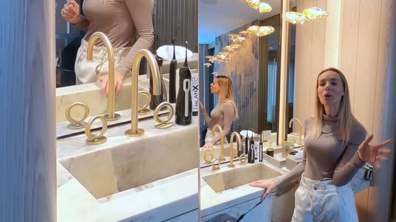 Toaleta ze złotymi kranami