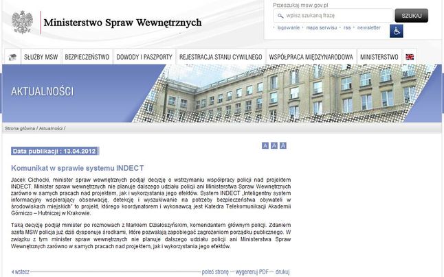 Informacja ze strony MSW.gov.pl