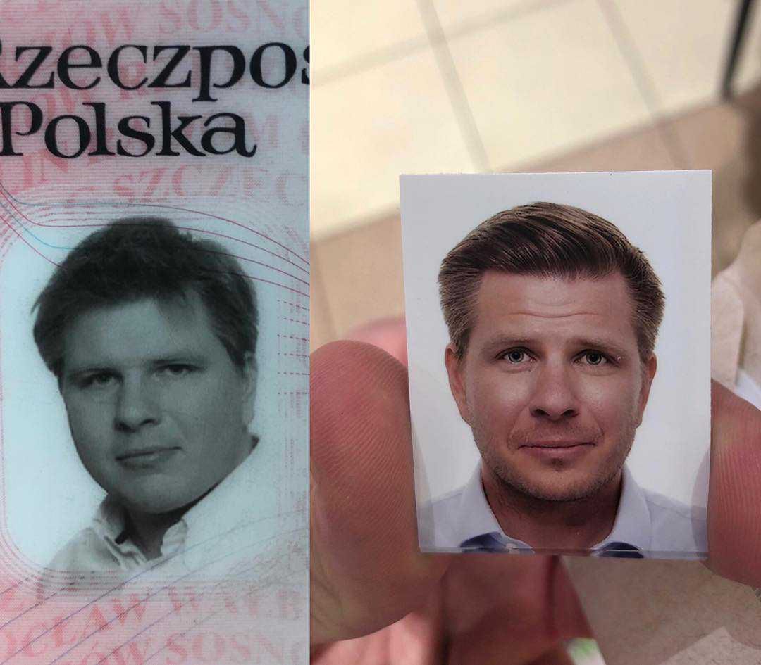 Filip Chajzer na zdjęciu z dowodu osobistego