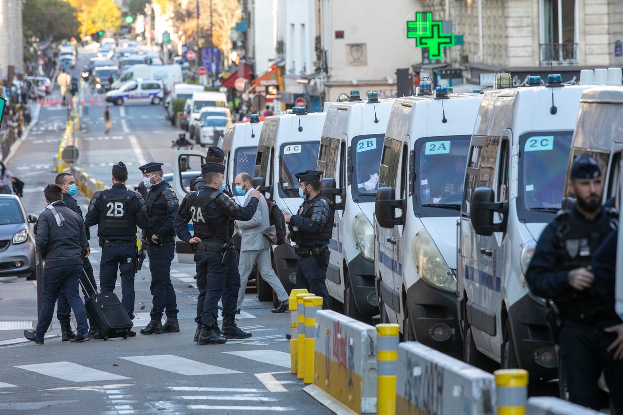 Police deployed around Sorbonne University during the national tribute for the murdered teacher Samuel Paty, October 21, 2020, Paris.