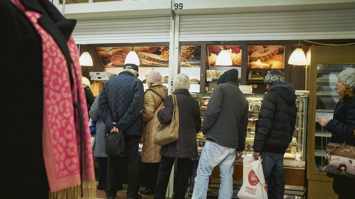 Customers wait in line to be served at a bakery in Arena market place in Wroclaw, Poland, on Tuesday, March 5, 2024. The Polish national bank, also known as Narodowy Bank Polski (NBP), will announce rates on March 6. Photographer: Bartek Sadowski/Bloomberg via Getty Images