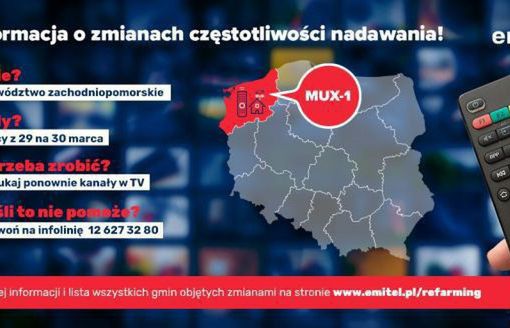 W zachodniopomorskim zmieni się częstotliwość emisji programów na MUX1 i MUX4