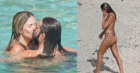 Opalająca się topless 51-letnia Heidi Klum i Tom Kaulitz wymieniają czułości podczas relaksu na plaży (ZDJĘCIA)