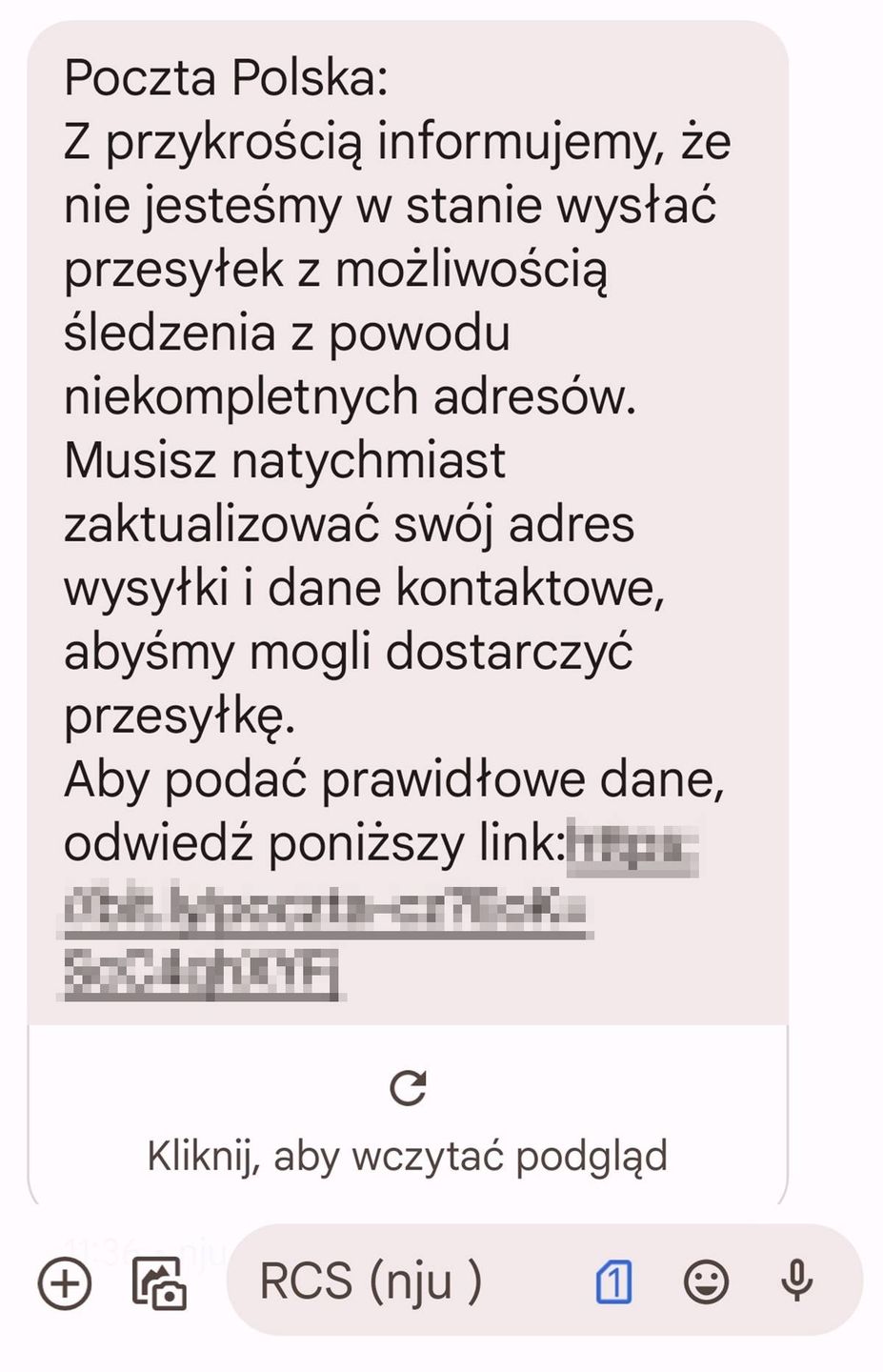 Fałszywa wiadomość z numeru +254 728 154369