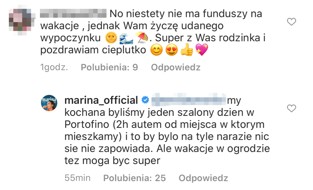 Komentarze pod postem Mariny Łuczenko na Instagramie