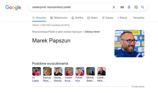 Selekcjoner reprezentacji w wyszukiwarce Google