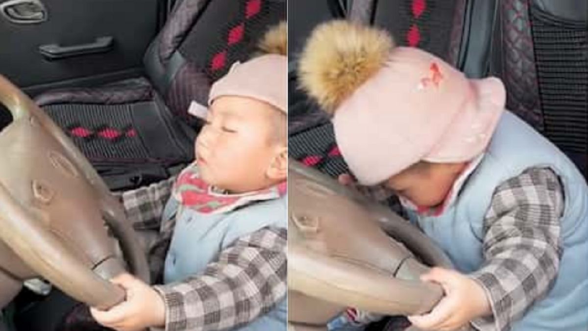 Chłopiec walczy z sennością.