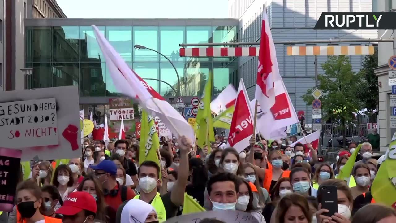 Protest pracowników medycznych w Berlinie. Strajk trwa od sześciu dni.