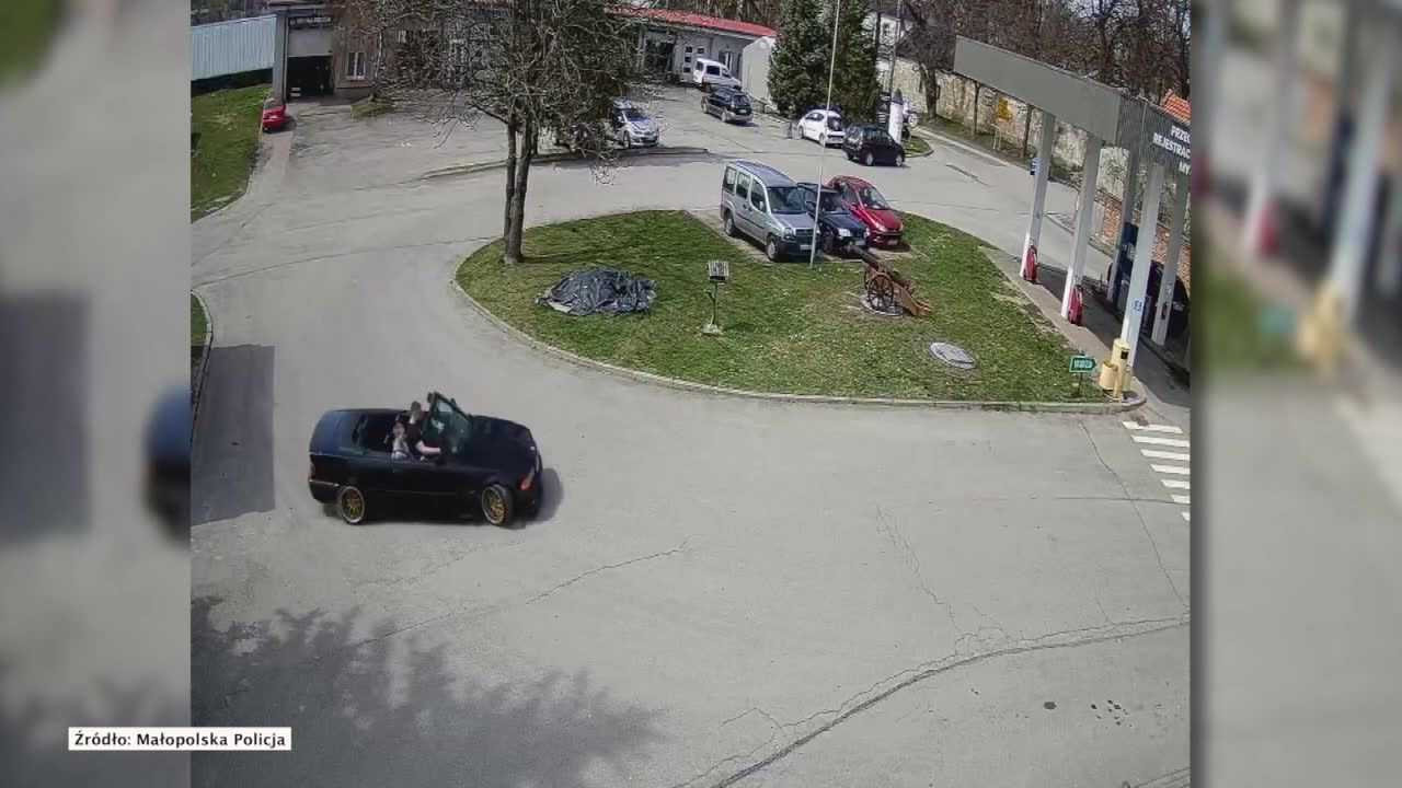 Driftował na stacji benzynowej. Zatrzymał się tuż przed maską radiowozu
