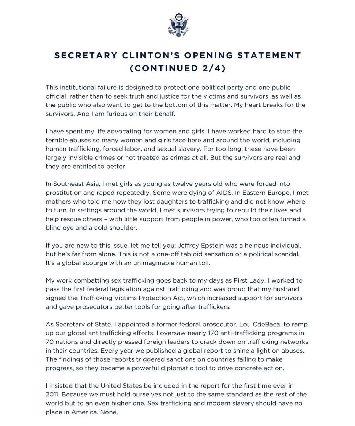 Oświadczenie Hilary Clinton