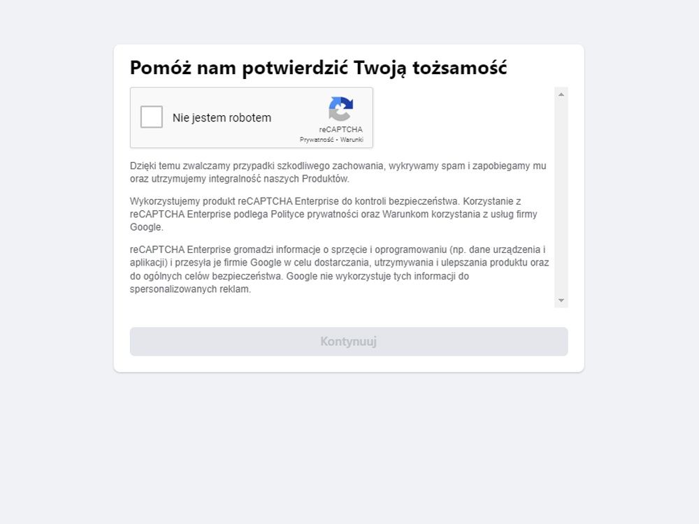 Facebook i potwierdzenie tożsamości