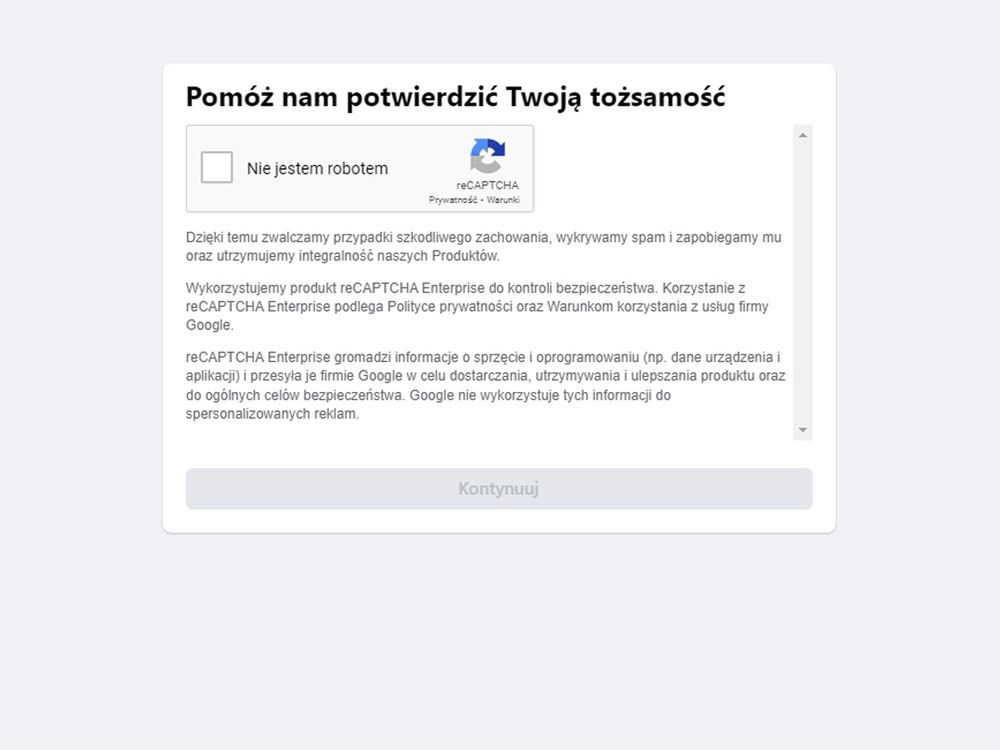 Facebook i potwierdzenie tożsamości