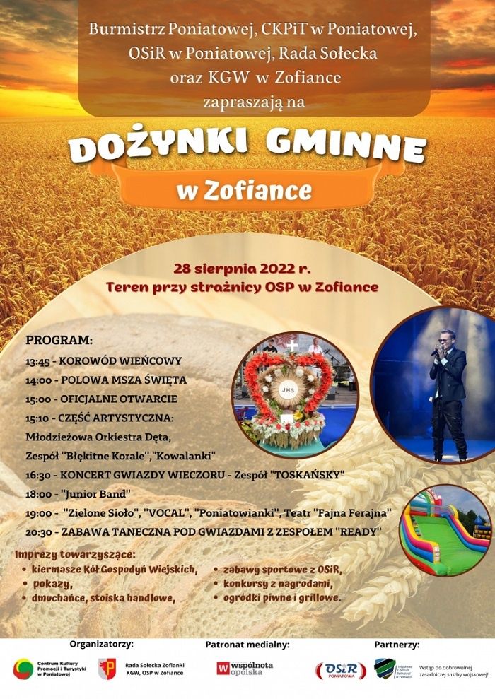 Dożynki Gminy Poniatowa w Zofiance 2022 - program