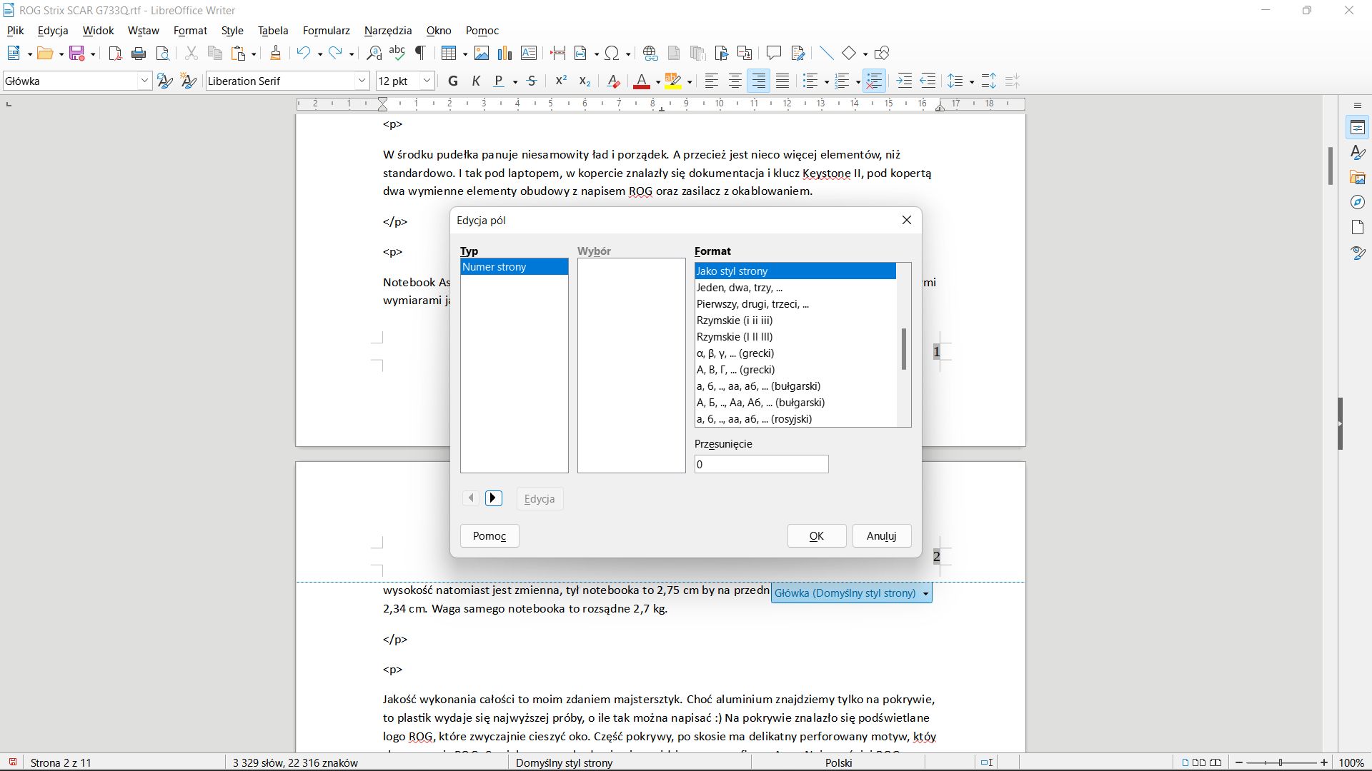 LibreOffice Writer: możliwy wybór alfabetu