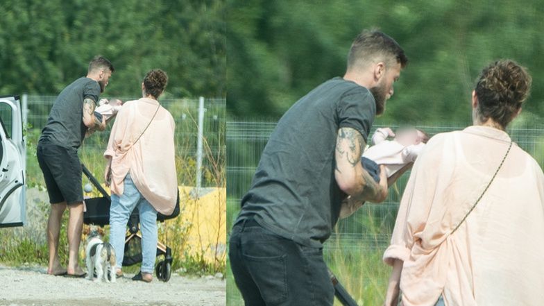 Zofia Zborowska i Marcin Wrona spacerują z dzidziusiem 