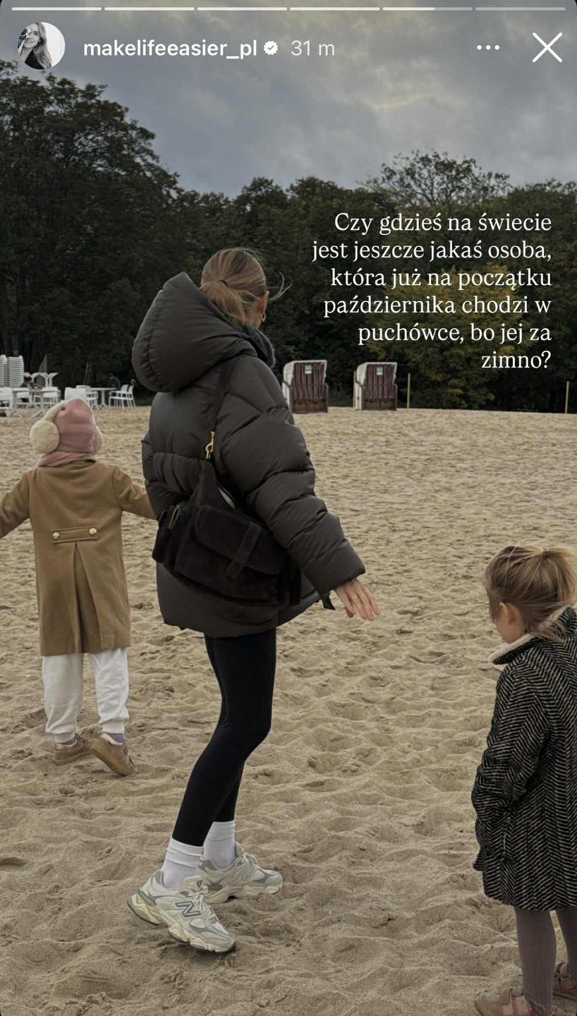 Kasia Tusk łączy legginsy z puchową kurtką