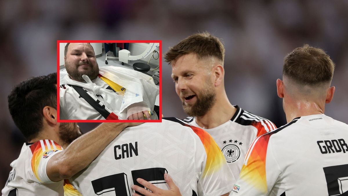 Zdjęcie okładkowe artykułu: Getty Images / Rico Brouwer/Soccrates / Na zdjęciu: piłkarze reprezentacji Niemiec, w ramce kontuzjowany kibic