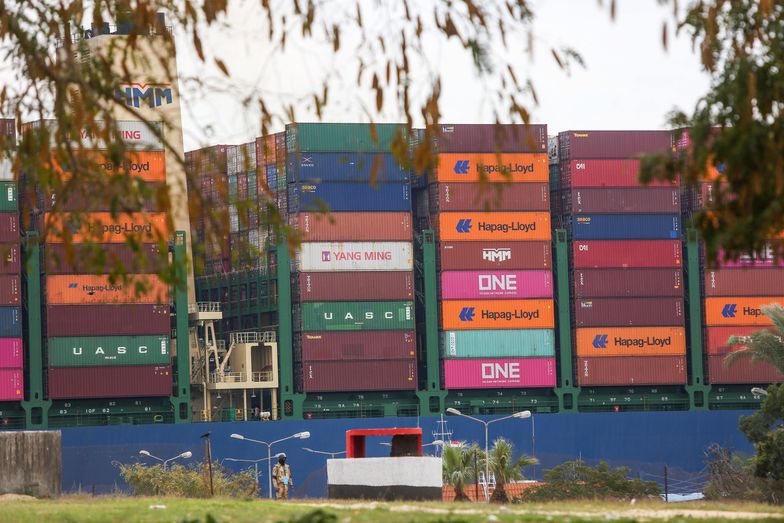 A container ship, operated by HMM Ltd., passes along the Suez Canal in Ismailia, Egypt, on Tuesday, March 30, 2021. Ships were starting to move in the Suez Canal after the dislodging of the giant Ever Given container ship cleared the key trade route for traffic. Photographer: Islam Safwat/Bloomberg via Getty Images