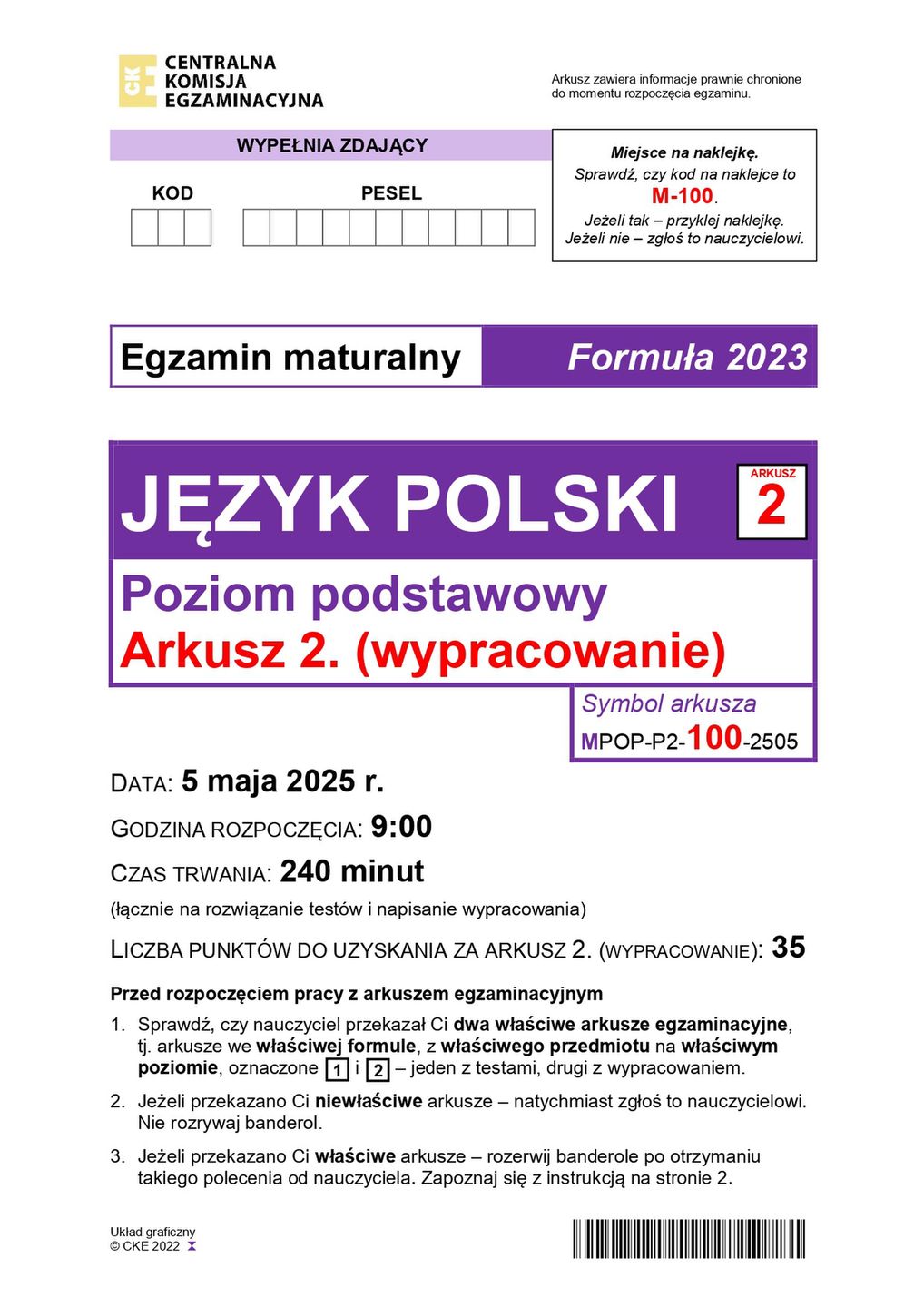 Matura 2025 - język polski. Arkusz CKE, poziom podstawowy