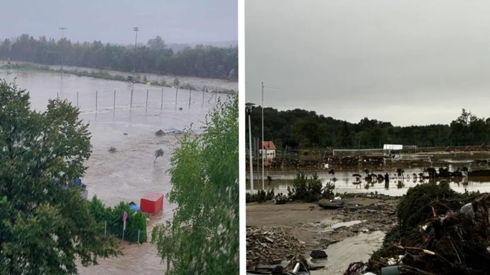 Facebook / GKS Głuchołazy / Stadion GKS Głuchołazy po powodzi