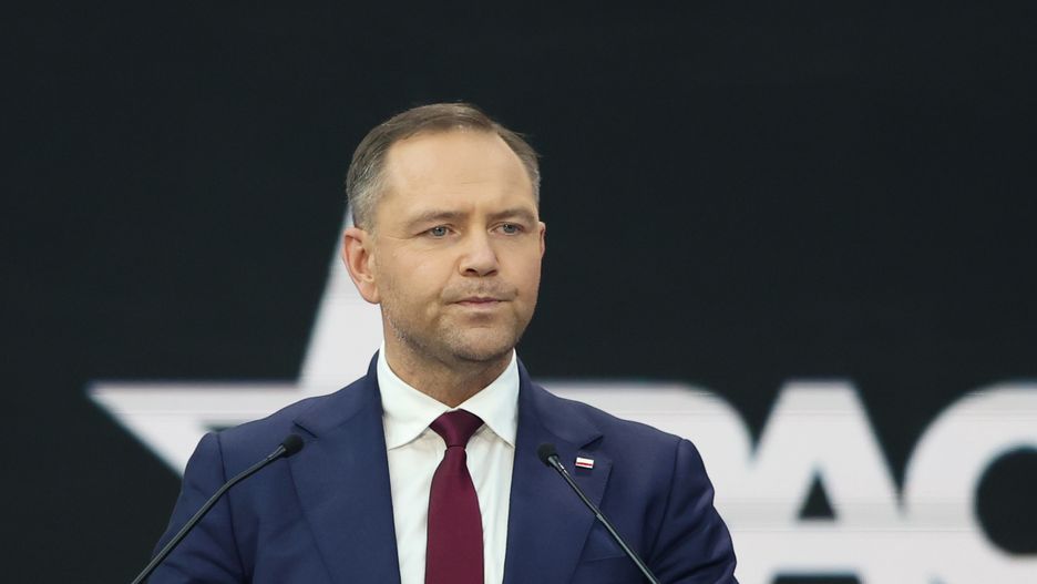 RZESZOW, POLAND - 2025/05/27: Karol Nawrocki, President of the Institute of National Remembrance (IPN) and presidential candidate, is seen during the CPAC Poland 2025 conference. The Conservative Political Action Conference (CPAC) took place in Jasionka near Rzeszow, Poland. (Photo by Grzegorz Wajda/SOPA Images/LightRocket via Getty Images)