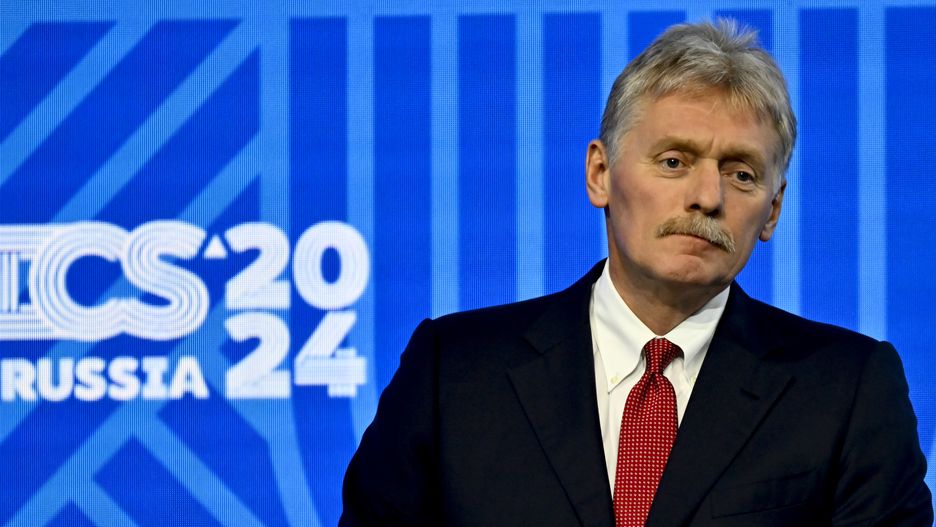 KAZAN, RUSSIA - OCTOBER 24: Kremlin spokesman Dmitry Peskov moderates the press conference held by President of Russia Vladimir Putin (not seen) as part of the 16th BRICS Summit in Kazan, Russia on October 24, 2024. (Photo by Sefa Karacan/Anadolu via Getty Images)