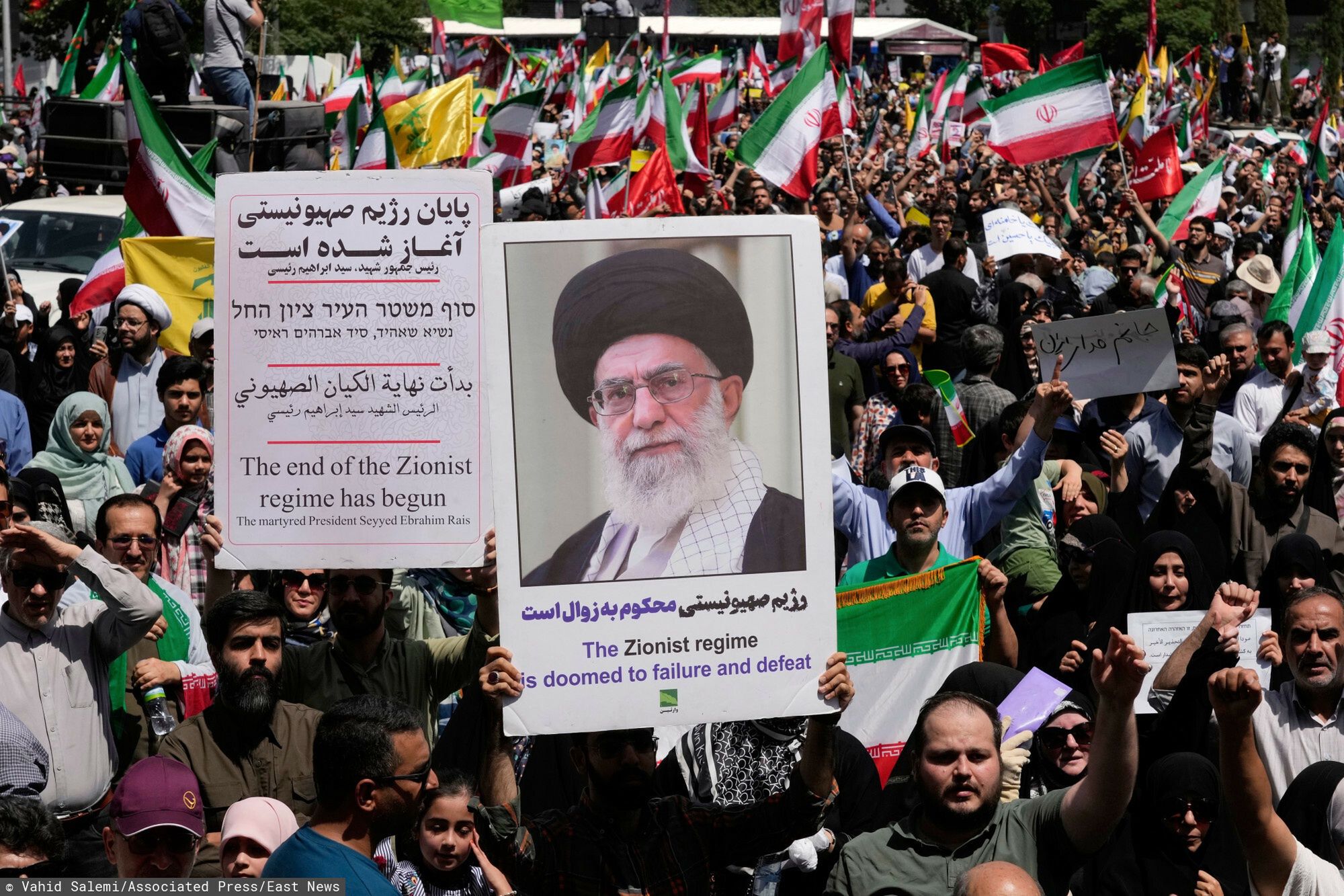 Temporary
Iranian protestors carry portrait of the Supreme Leader Ayatollah Ali Khamenei and anti-Israeli signs during a protest to condemn Israeli attacks on multiple cities across Iran, after the Friday prayers ceremony in Tehran, Iran, Friday, June 20, 2025. (AP Photo/Vahid Salemi)
Vahid Salemi