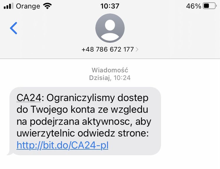 Fałszywy SMS "z banku"