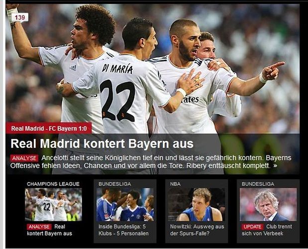 "Bayernowi w ofensywie brakowało pomysłu, sytuacji bramkowych i przede wszystkim goli. Ribery zawiódł na całej linii" - pisze sport1.de