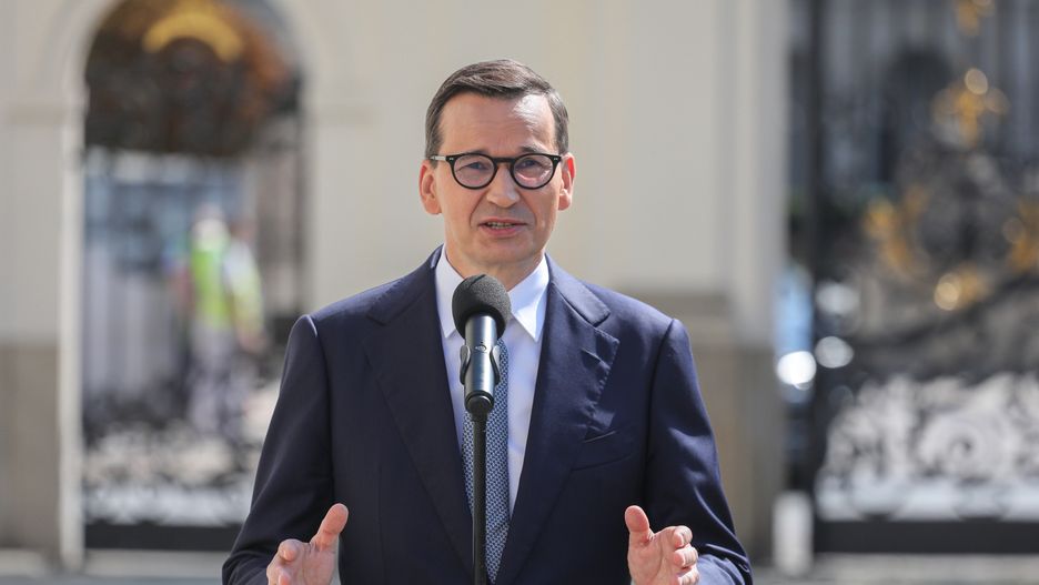 Warszawa, 14.07.2023. Premier Mateusz Morawiecki podczas konferencji prasowej w siedzibie Ministerstwa Kultury i Dziedzictwa Narodowego w Warszawie, 14 bm. (sko) PAP/Paweł Supernak