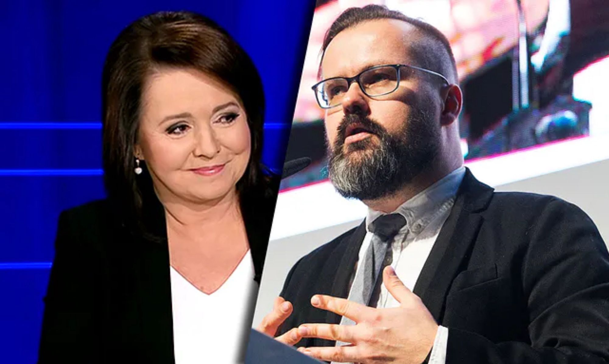 Prowadząca "Wiadomości" Danuta Holecka i reporter TVN Bertold Kittel