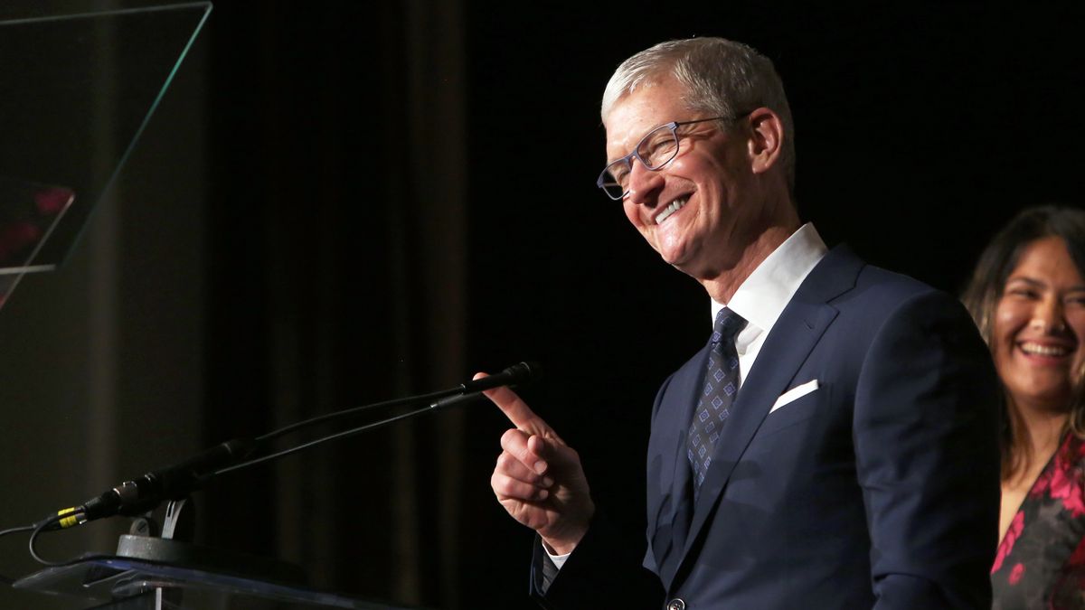 BEVERLY HILLS, CALIFORNIA - OCTOBER 25: Tim Cook speaks onstage at the GLSEN Respect Awards Los Angeles at the Beverly Wilshire Four Seasons Hotel on October 25, 2019 in Beverly Hills, California. (Photo by Randy Shropshire/Getty Images)