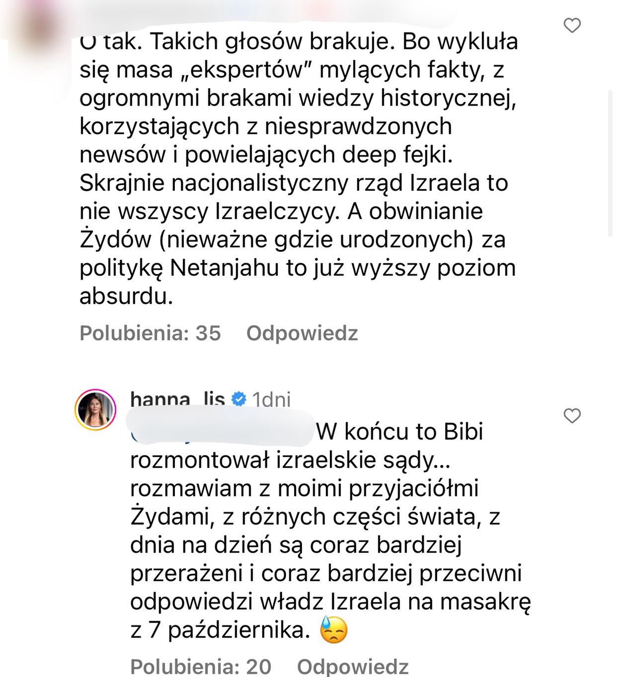 Ogrom komentarzy pod publikacją Hanny Lis