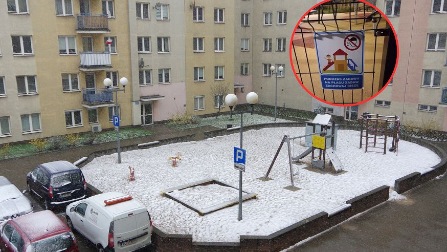 Na placu zabaw zawisła dziwna tabliczka. Internauci: "Milcz, jak się bawisz!"