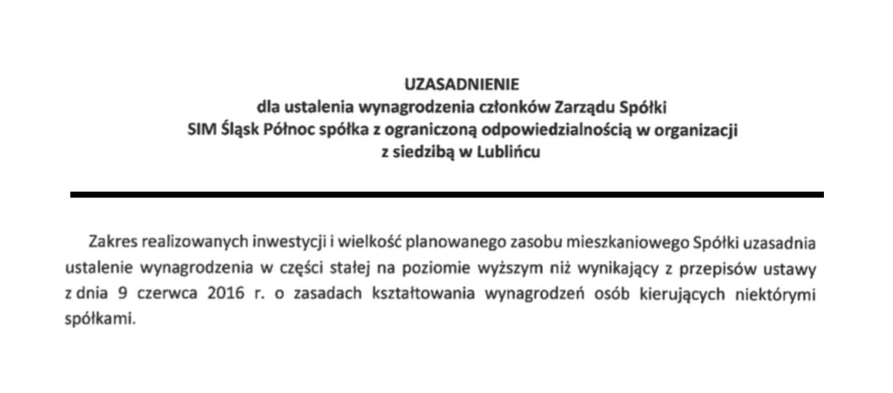 Fragmenty uzasadnienia dotyczącego zmiany wynagrodzenia w SIM Śląsk Północ