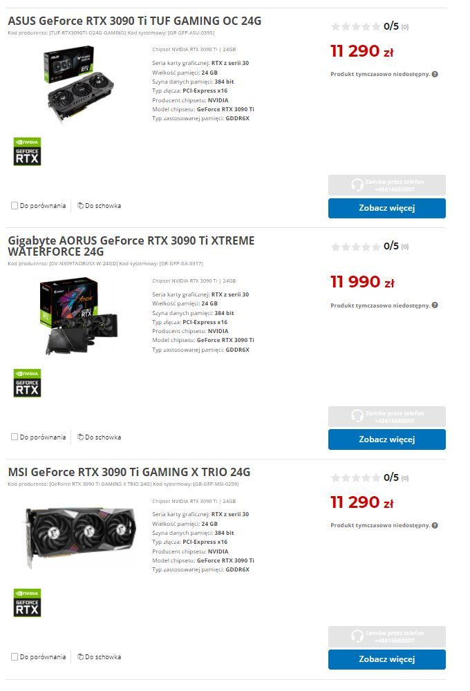 GeForce RTX 3090 Ti - oferta sprzedaży