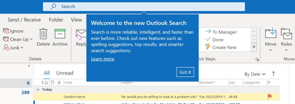 Szukanie maili w Outlooku po nowemu (po gorszemu)