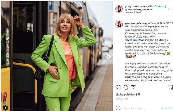 Warszawa wydała 20 tys. złotych na reklamę publicznej komunikacji. W tym na kontrowersyjny post Grażyny Wolszczak