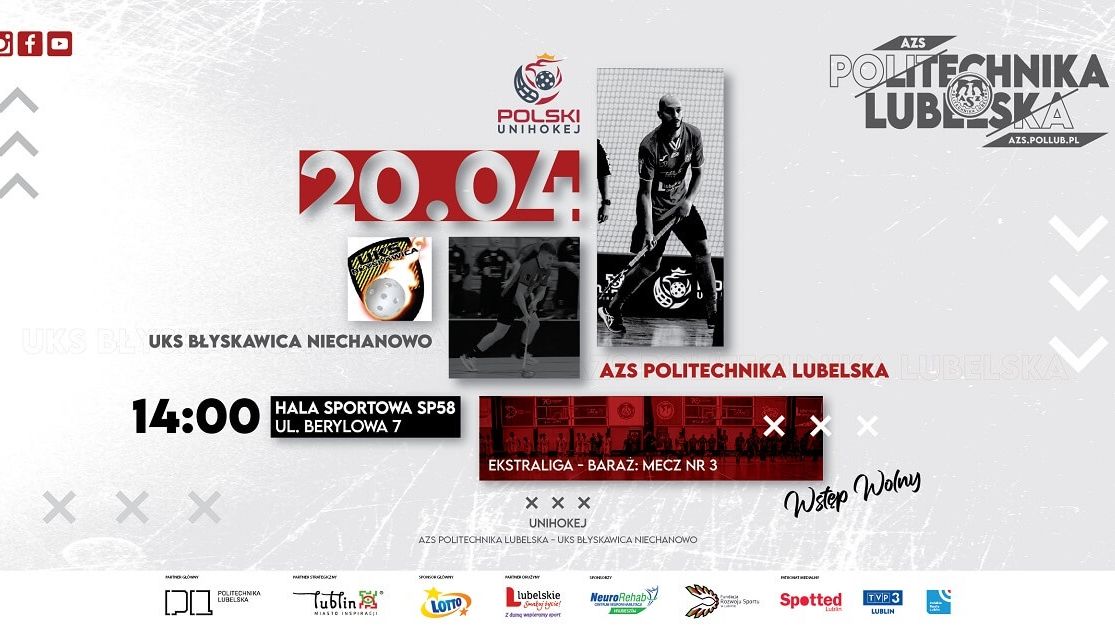 grafika, zapowiedź meczu AZS Politechnika Lubelska – UKS Błyskawica Niechanowo